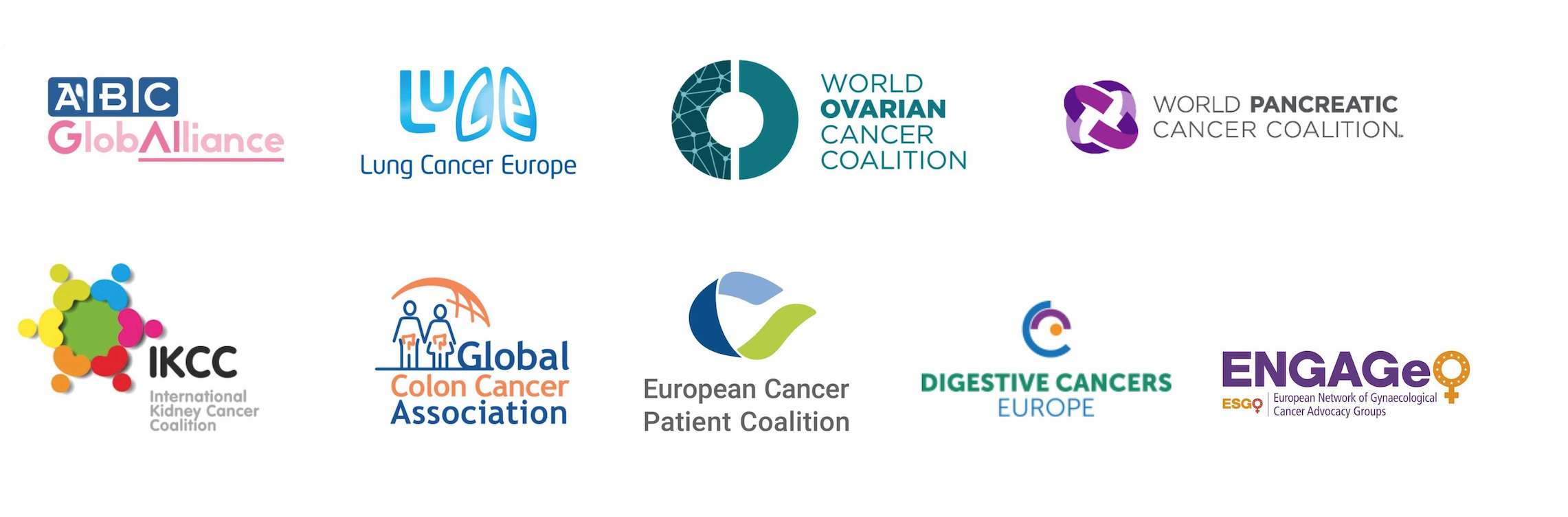 NNSC_Partners-Global alliance, Lung cancer Europe, Word ovarian, Word pancreatic, IKKC, Global coin cancer association, European cancer patient, Digestive cancer, ENGAGe